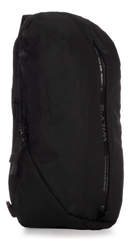 Mochila Cruzada Negro Con Amarillo Cierre Medio Wilys