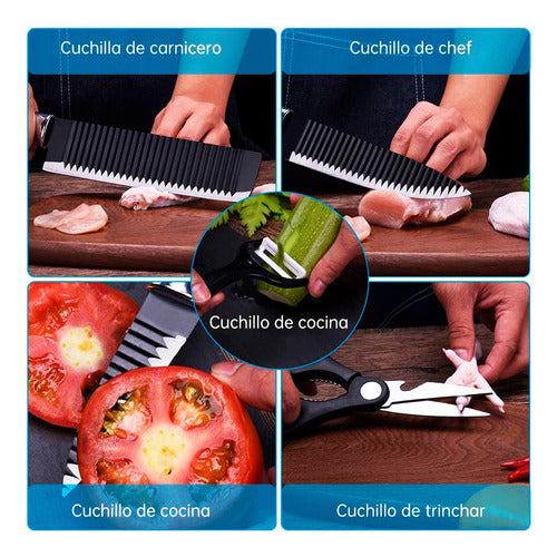 Juego De Cuchillos, Tijeras Y Pelador Negro 6 Pzs