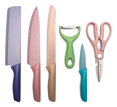Juego De Cuchillos De Cocina Acero Inoxidable Set De 6 Pieza Color Pastel