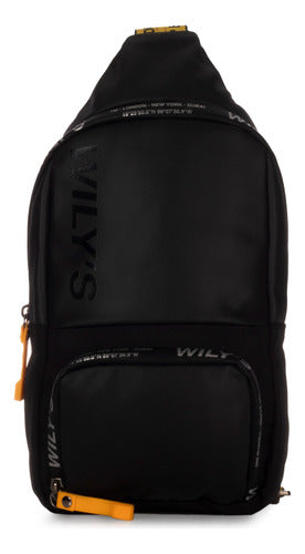 Mochila Cruzada Negro Con Amarillo Wilys