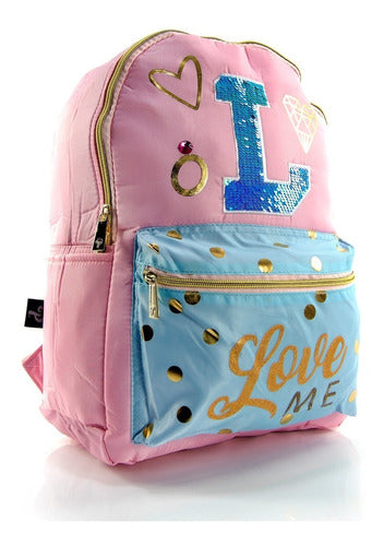 Mochila Polinesios Love Me  Color Rosa Pastel Juvenil Bolsa Portalap