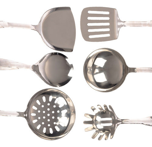 Set De 6 Utensilios De Cocina Acero Inoxidable Uso Rudo Color Plateado