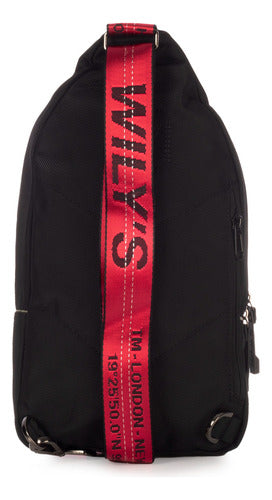 Mochila Cruzada Negro Con Rojo Wilys Diseño De La Tela Liso