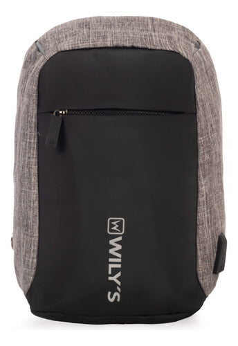 Mochila Cruzada Gris Con Negro Wilys