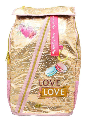 Mochila Platica Polinesia Love Love Diamante Rosa Primaria Atm Color Rosa Dorado Diseño De La Tela Estampado