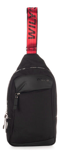 Mochila Cruzada Negro Con Rojo Wilys