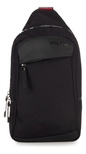 Mochila Cruzada Negro Con Rojo Wilys Diseño De La Tela Liso