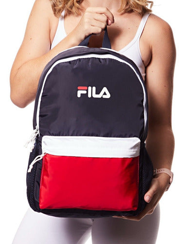 Mochila Letter Dna Fila Para Hombre Y Mujer, Color Azul Marino, Rojo Y Blanco, Diseño De Tela Lisa