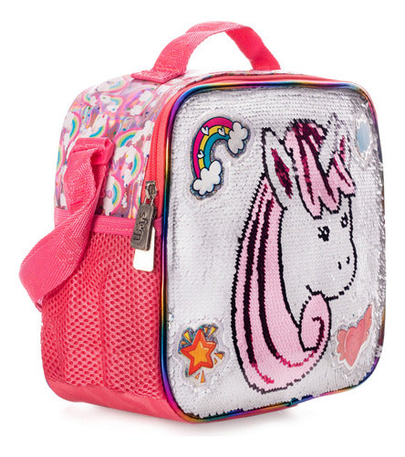 Lonchera Unicornio Rainbow Wilys Plata Color Plateado Lentejuela