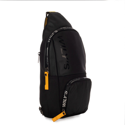 Mochila Cruzada Negro Con Amarillo Wilys