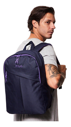 Mochila Fila Diagonal Para Hombre Y Mujer, Color Azul Marino/morado, Diseño De Tela Lisa