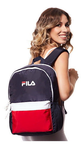 Mochila Letter Dna Fila Para Hombre Y Mujer, Color Azul Marino, Rojo Y Blanco, Diseño De Tela Lisa