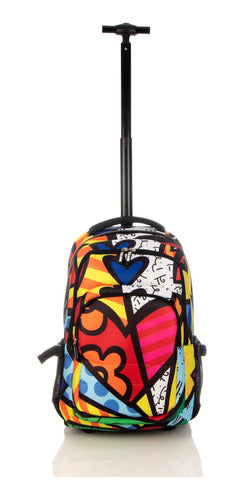 Mochila Con Ruedas Original Romero Britto Heart Nueva