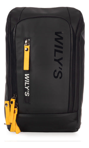 Mochila Cruzada Negro Con Amarillo Cierre Frontal Wilys