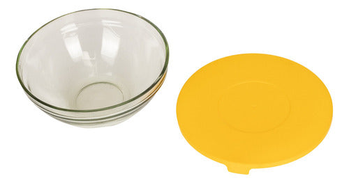 Set De 5 Bowls De Cristal Con Tapa De Plástico Amarillo