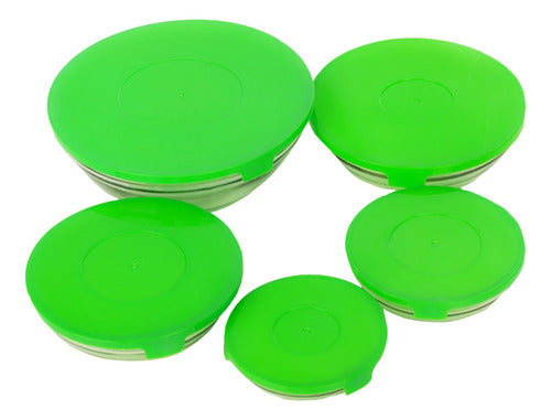 Set De 5 Bowls De Cristal Con Tapa De Plástico Verde