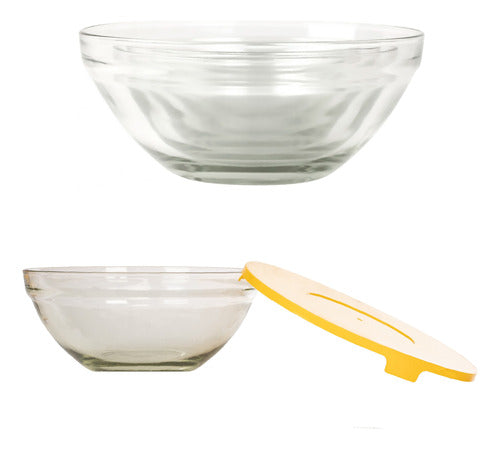 Set De 5 Bowls De Cristal Con Tapa De Plástico Amarillo