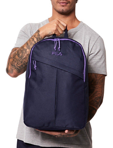 Mochila Fila Diagonal Para Hombre Y Mujer, Color Azul Marino/morado, Diseño De Tela Lisa