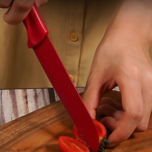 Juego De Cuchillos, Pelador Y Tijeras Rojo 5 Pzs