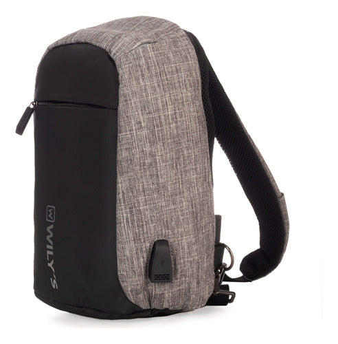 Mochila Cruzada Gris Con Negro Wilys