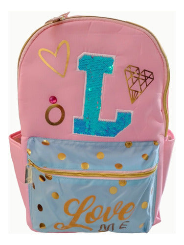 Mochila Polinesios Love Me  Color Rosa Pastel Juvenil Bolsa Portalap