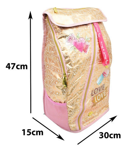 Mochila Platica Polinesia Love Love Diamante Rosa Primaria Atm Color Rosa Dorado Diseño De La Tela Estampado