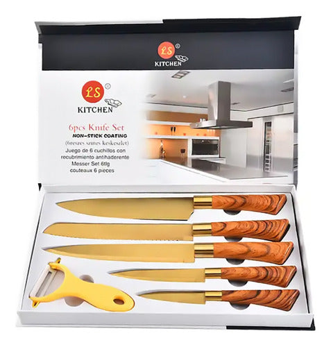 Juego De Cuchillos Chef Cocina 6 Pzs Acero Inoxidable Color Dorado