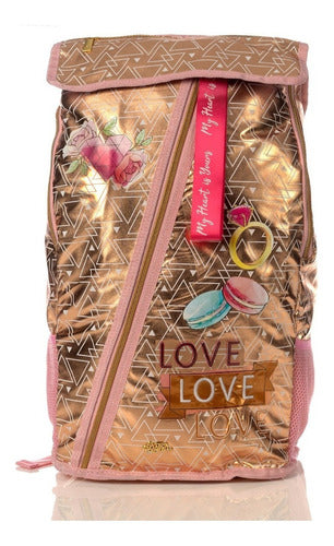 Mochila Platica Polinesia Love Love Diamante Rosa Primaria Atm Color Rosa Dorado Diseño De La Tela Estampado